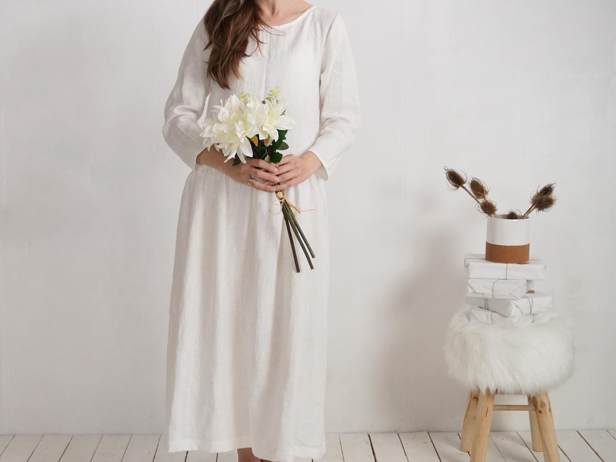 Robe de mariée longue en lin à manches longues MACKENZIE