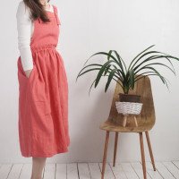 Robe salopette longue en lin à dos croisé PLATTE