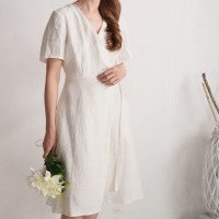 Robe de mariée midi portefeuille en lin MISSOURI