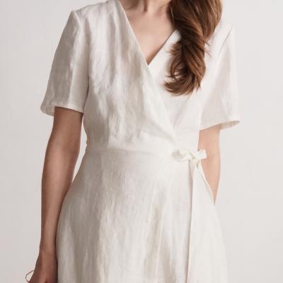 Robe de mariée midi portefeuille en lin MISSOURI