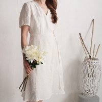 Robe de mariée midi portefeuille en lin MISSOURI