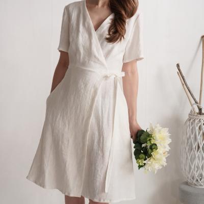 Robe de mariée midi portefeuille en lin MISSOURI