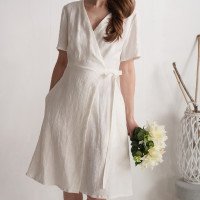 Robe de mariée midi portefeuille en lin MISSOURI