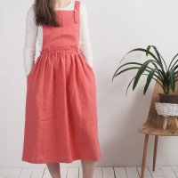 Robe salopette longue en lin à dos croisé PLATTE