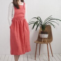 Robe salopette longue en lin à dos croisé PLATTE