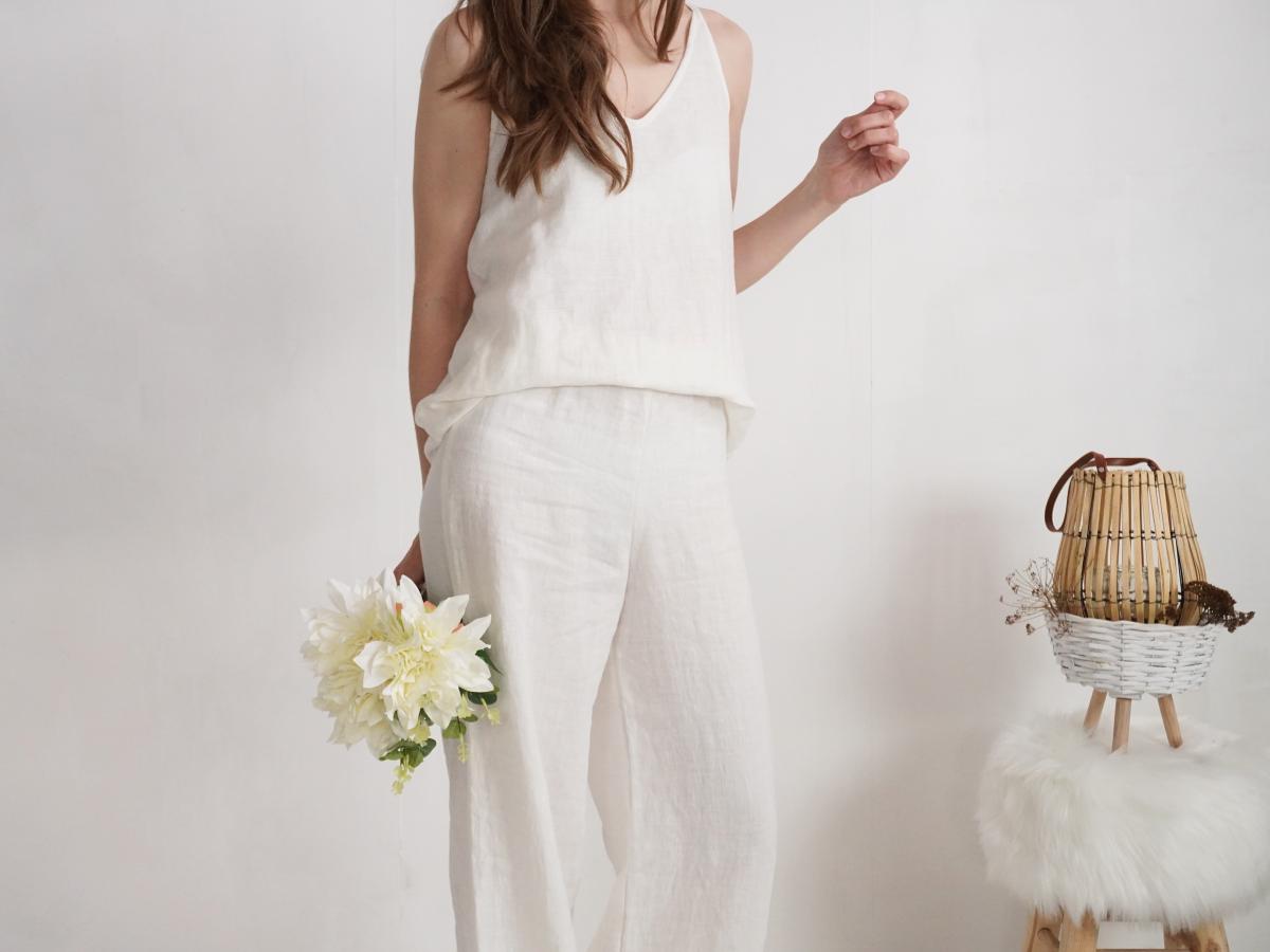 Ensemble de mariée en lin NILE et MAHI, caraco et pantalon large