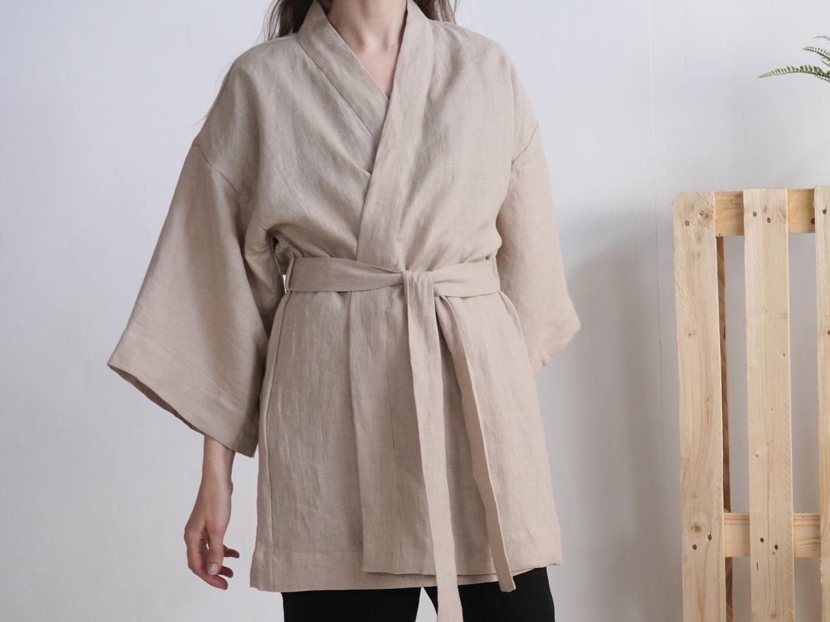 Peignoir kimono de mariée en lin KOSI