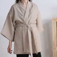 Peignoir kimono de mariée en lin KOSI