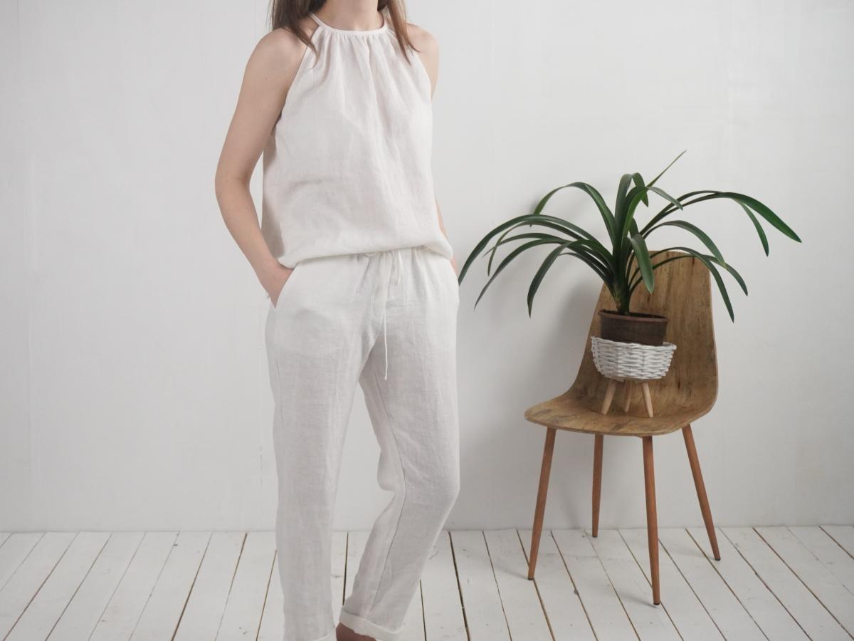 Ensemble de mariée en lin LUNI et VOLGA, haut et pantalon
