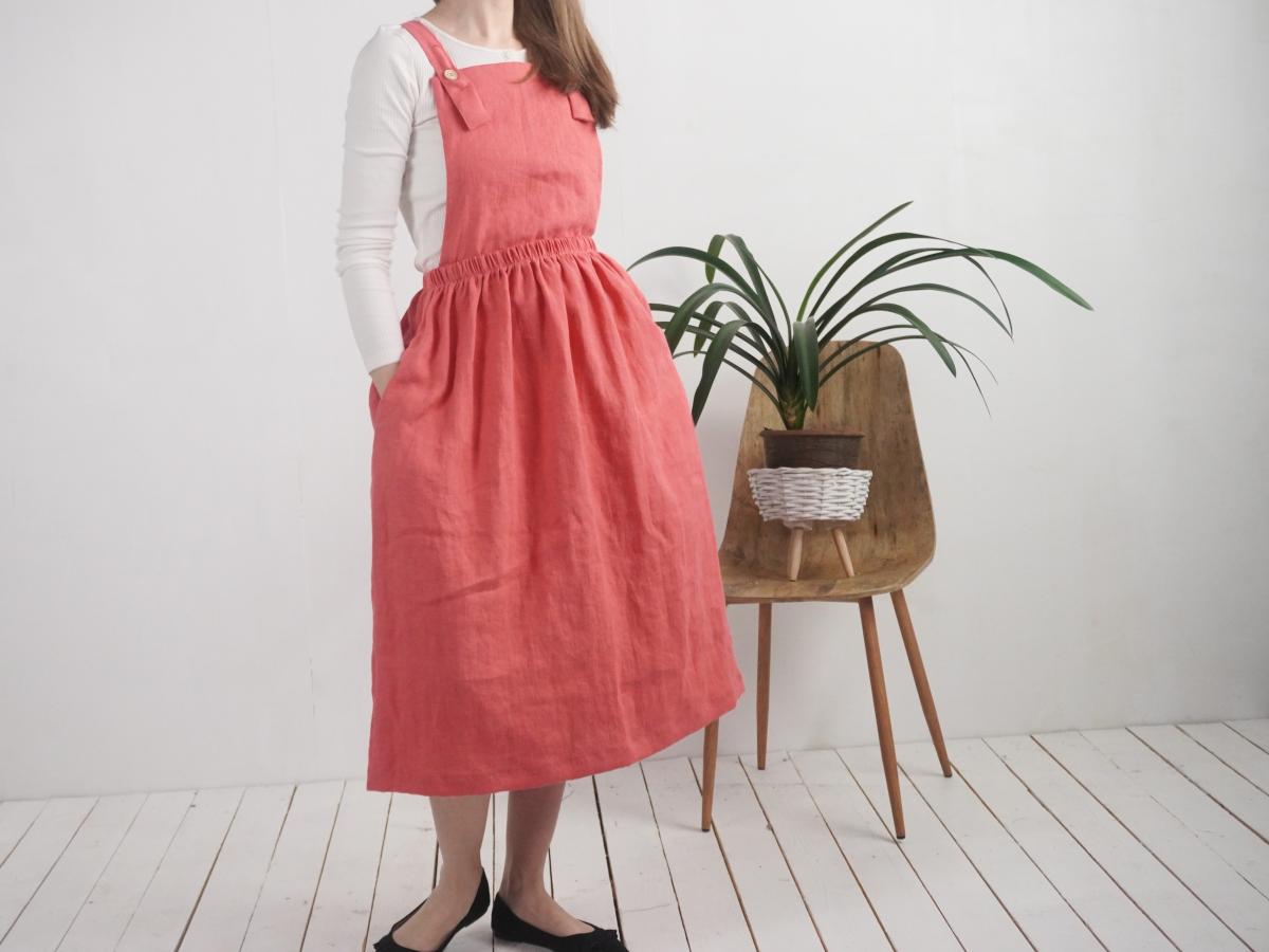 Robe salopette longue en lin à dos croisé PLATTE