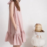 Robe en lin à longues bretelles à nouer SHIRE