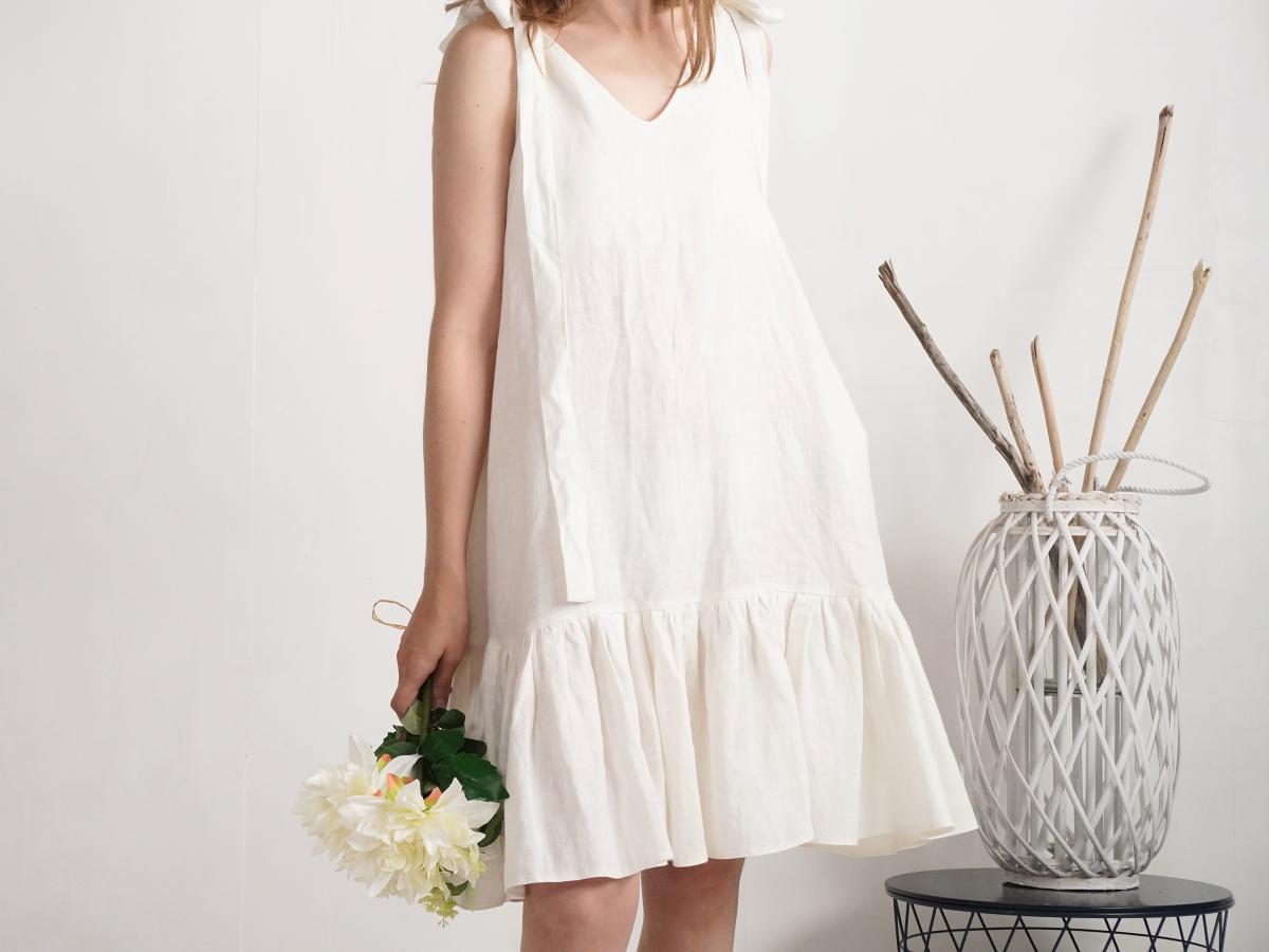 Robe de mariée en lin à longues bretelles à nouer SHIRE