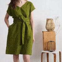 Robe ample en lin à col V et liens PARAGUAY