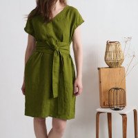 Robe ample en lin à col V et liens PARAGUAY