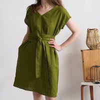 Robe ample en lin à col V et liens PARAGUAY