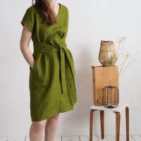Robe ample en lin à col V et liens PARAGUAY