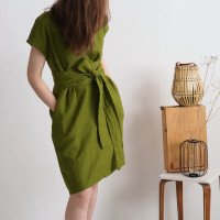 Robe ample en lin à col V et liens PARAGUAY