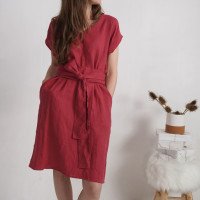Robe ample en lin à col V et liens PARAGUAY