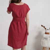 Robe ample en lin à col V et liens PARAGUAY