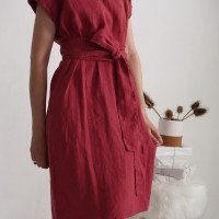 Robe ample en lin à col V et liens PARAGUAY