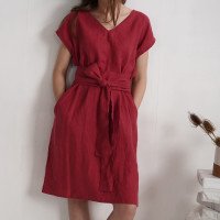 Robe ample en lin à col V et liens PARAGUAY