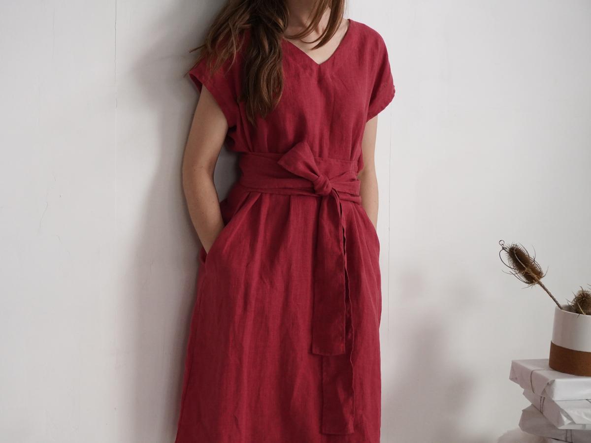 Robe ample en lin à col V et liens PARAGUAY