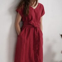 Robe ample en lin à col V et liens PARAGUAY