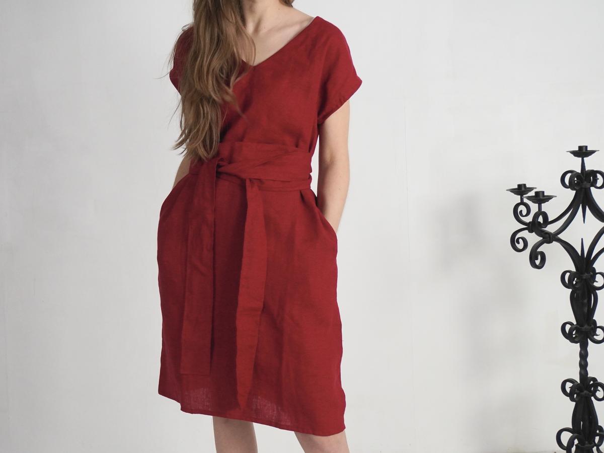 Robe ample en lin à col V et liens PARAGUAY