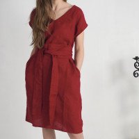 Robe ample en lin à col V et liens PARAGUAY