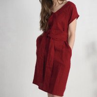 Robe ample en lin à col V et liens PARAGUAY