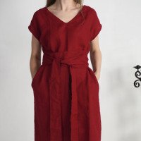 Robe ample en lin à col V et liens PARAGUAY