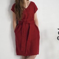 Robe ample en lin à col V et liens PARAGUAY