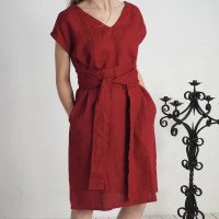 Robe ample en lin à col V et liens PARAGUAY