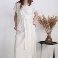 Robe de mariée longue ample en lin à col V UBANGI