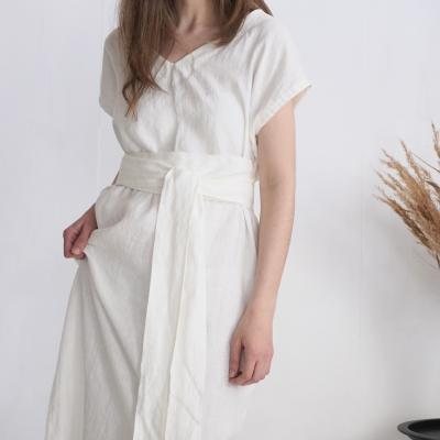 Robe de mariée longue ample en lin à col V UBANGI