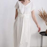 Robe de mariée longue ample en lin à col V UBANGI