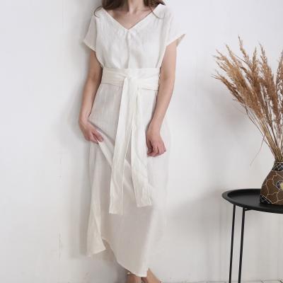 Robe de mariée longue ample en lin à col V UBANGI