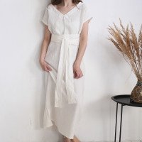 Robe de mariée longue ample en lin à col V UBANGI