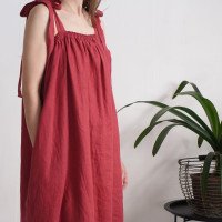 Robe longue ample en lin à bretelles GAMBIA