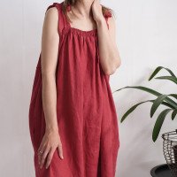 Robe longue ample en lin à bretelles GAMBIA