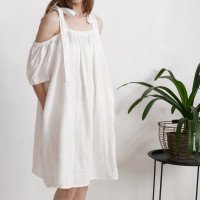 Robe de mariée en lin à épaules dénudées WHITE