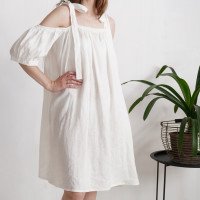 Robe de mariée en lin à épaules dénudées WHITE