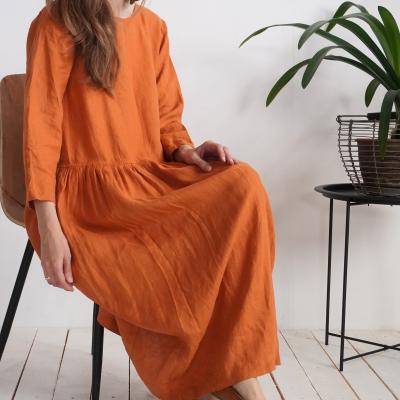 Robe longue en lin à manches longues MACKENZIE