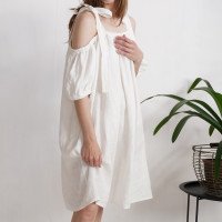 Robe de mariée en lin à épaules dénudées WHITE
