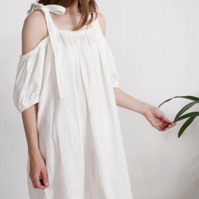 Robe de mariée en lin à épaules dénudées WHITE