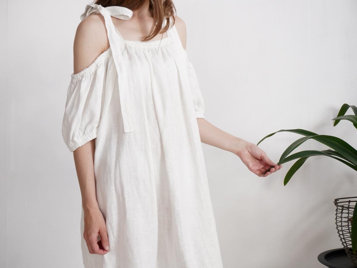 Robe de mariée en lin à épaules dénudées WHITE