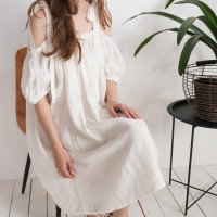 Robe de mariée en lin à épaules dénudées WHITE