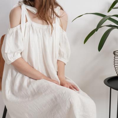 Robe de mariée en lin à épaules dénudées WHITE