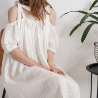 Robe de mariée en lin à épaules dénudées WHITE