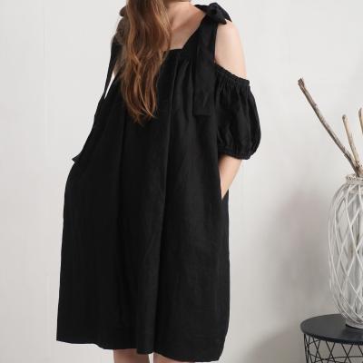 Robe en lin à épaules dénudées WHITE